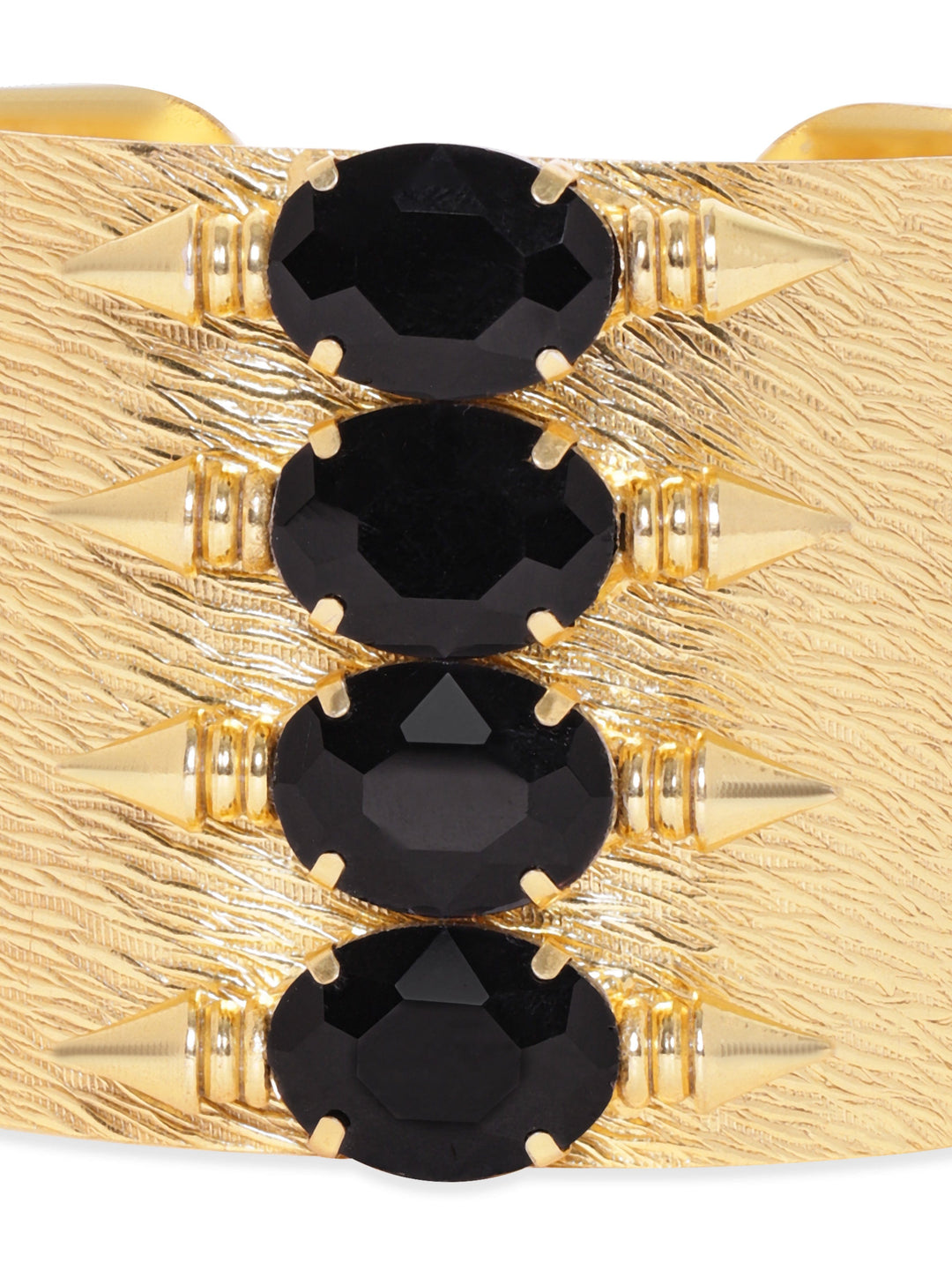 Rubans 22K Gold plated Black crystal Studded  hammered textured Statement adjustable bracelet Bangles & Bracelets
