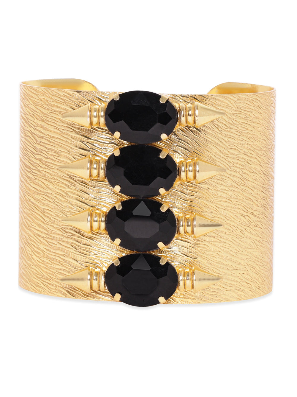 Rubans 22K Gold plated Black crystal Studded  hammered textured Statement adjustable bracelet Bangles & Bracelets