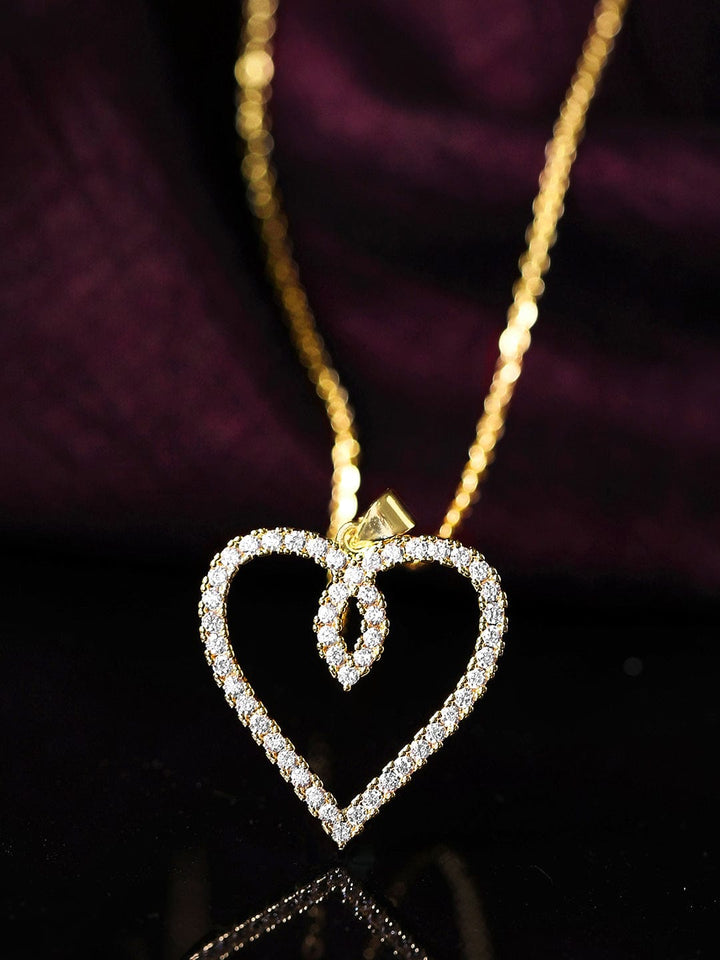 Rubans 22K Gold Plated Chain Necklace With Heart Pendant Chain & Necklaces