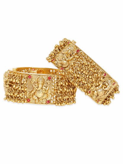 Rubans 22K Gold plated ghungroo beaded temple motif statement bangles. Bangles &amp; Bracelets