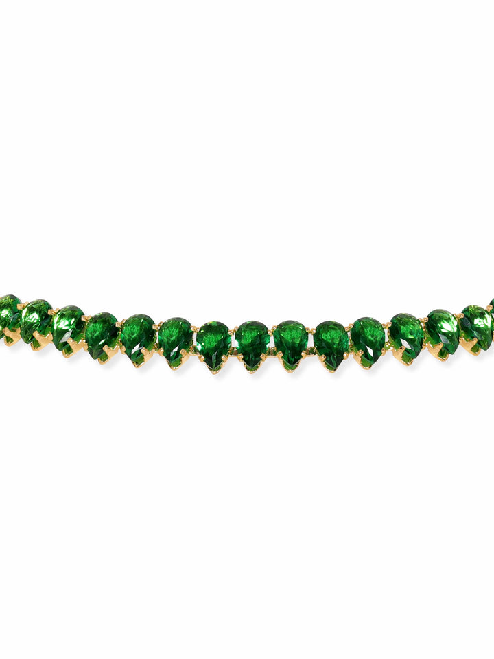 Rubans 22K Gold plated Green Korean Crystal studded adjustable choker necklace Necklace