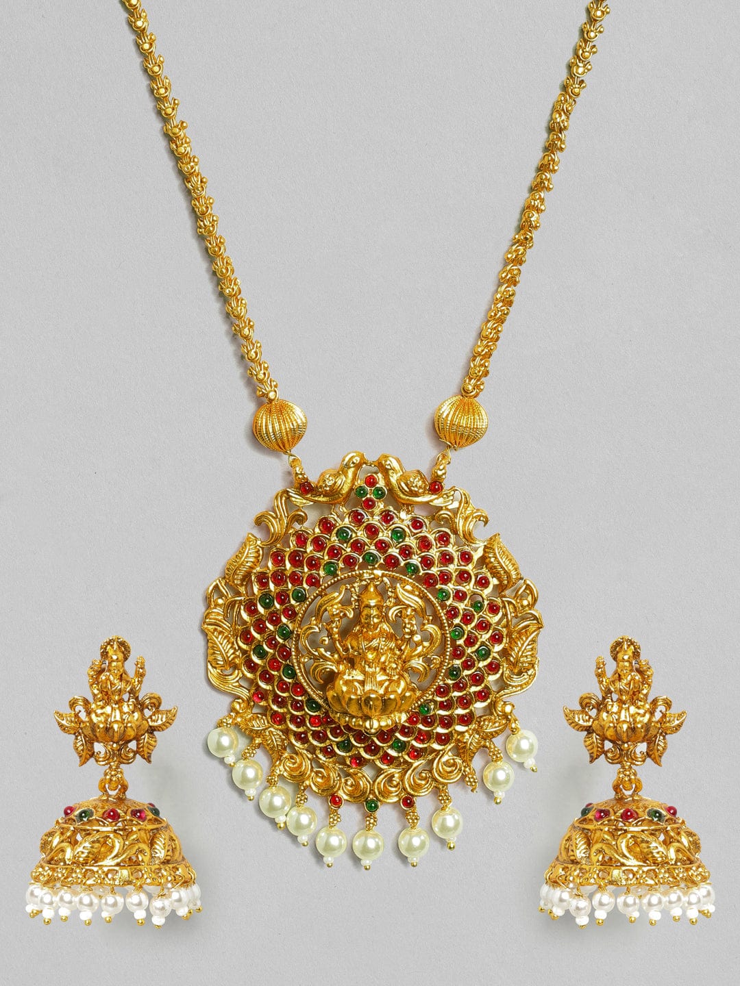Rubans 22K Gold Plated Handcrafted Filigree Temple Necklace Set Necklace Set