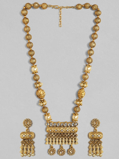 Rubans 22K Gold Plated Handcrafted Kundan Stone &amp; Filigree Necklace Set Necklace Set