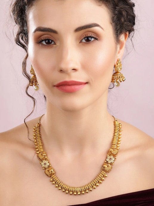 Rubans 22K Gold Plated Handcrafted Ruby Stone Necklace Set Necklace Set