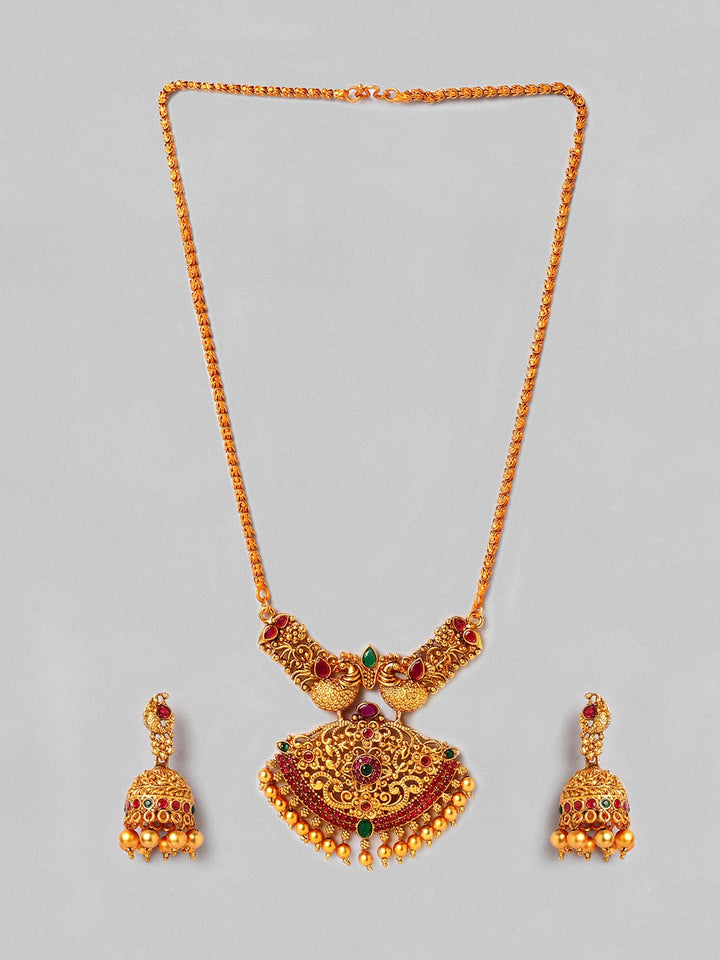 Rubans 22K Gold Plated Handcrafted Temple  Necklace Set Necklace Set