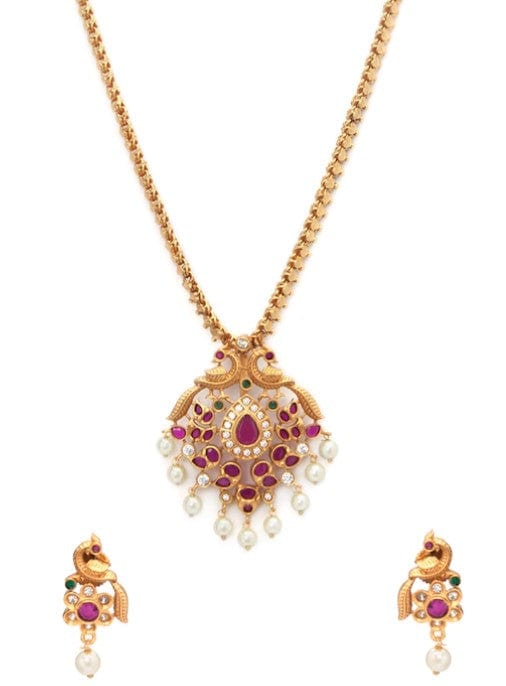 Rubans 22K Gold-Plated Handcrafted Traditional Temple Jewellery Set Necklace Set