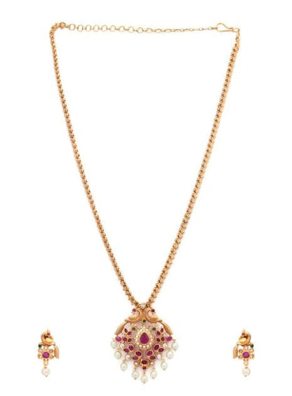 Rubans 22K Gold-Plated Handcrafted Traditional Temple Jewellery Set Necklace Set
