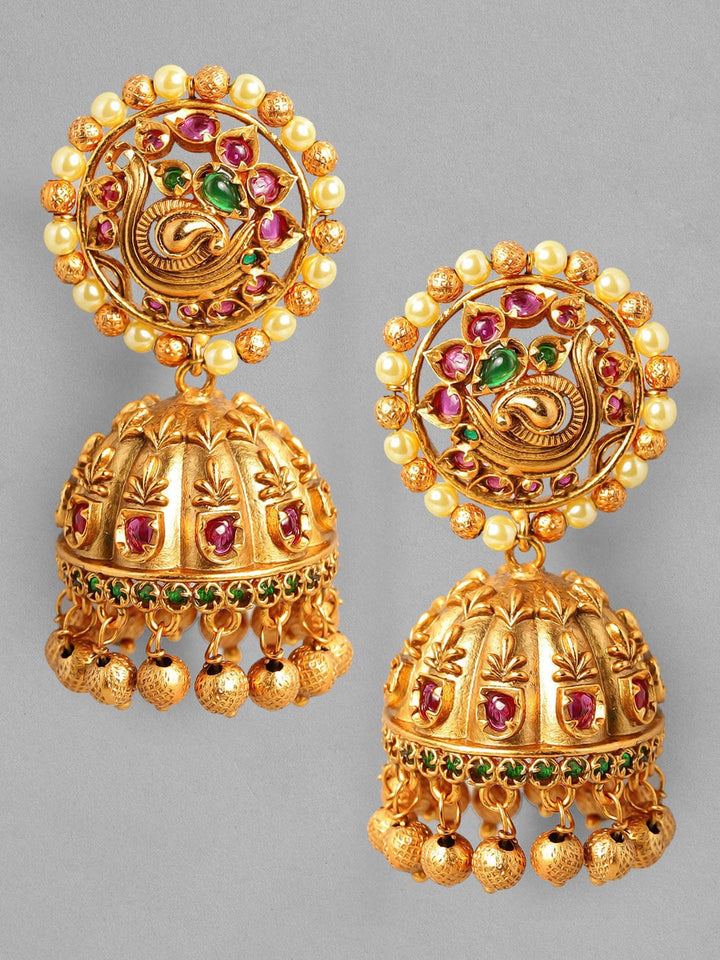 Rubans 22K Gold Plated Handcrafted Traditional Temple Jhumka Earrings Earrings