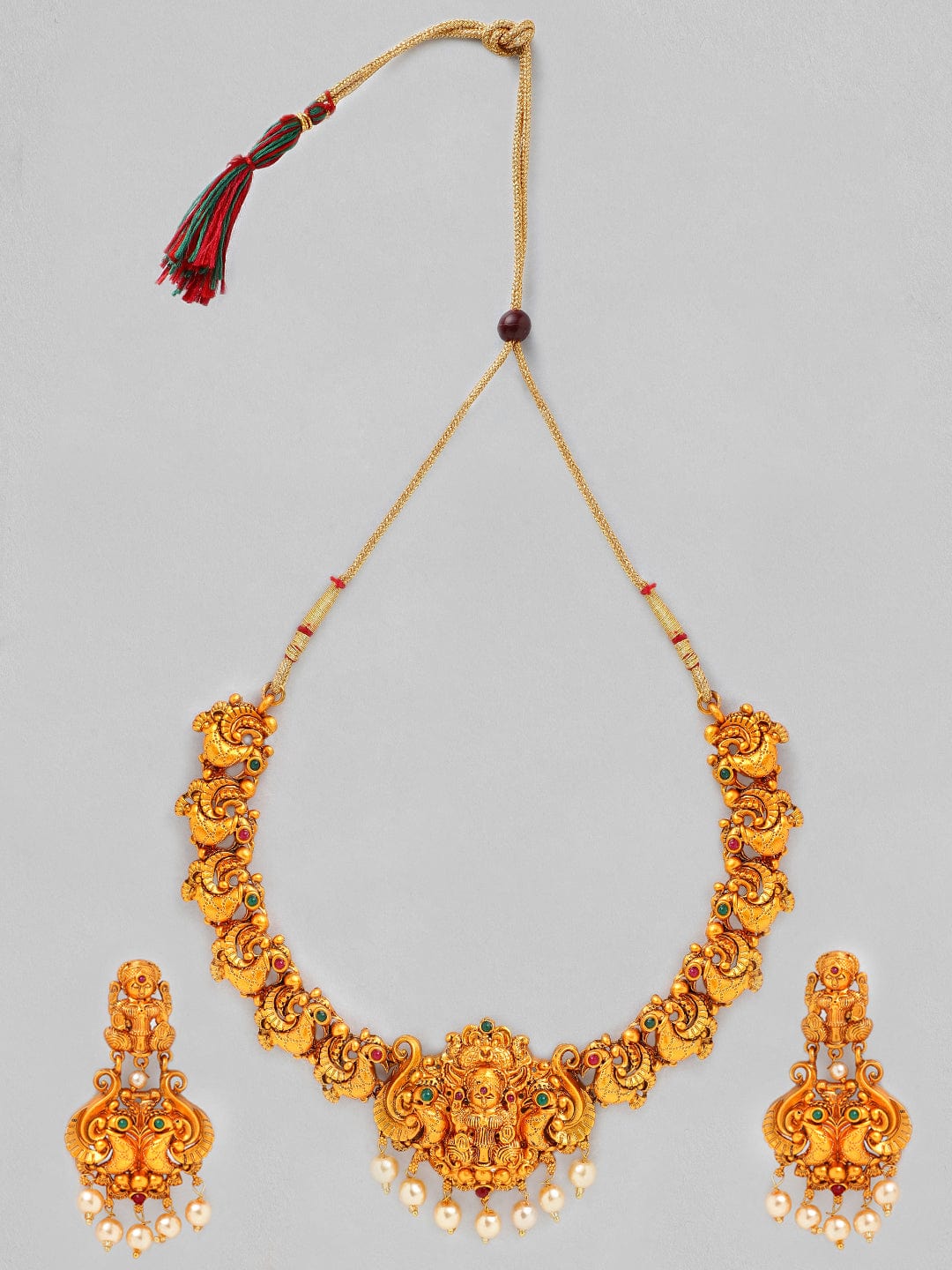 Rubans 22K Gold Plated Handcrafted Traditional Temple Necklace Set Necklace Set