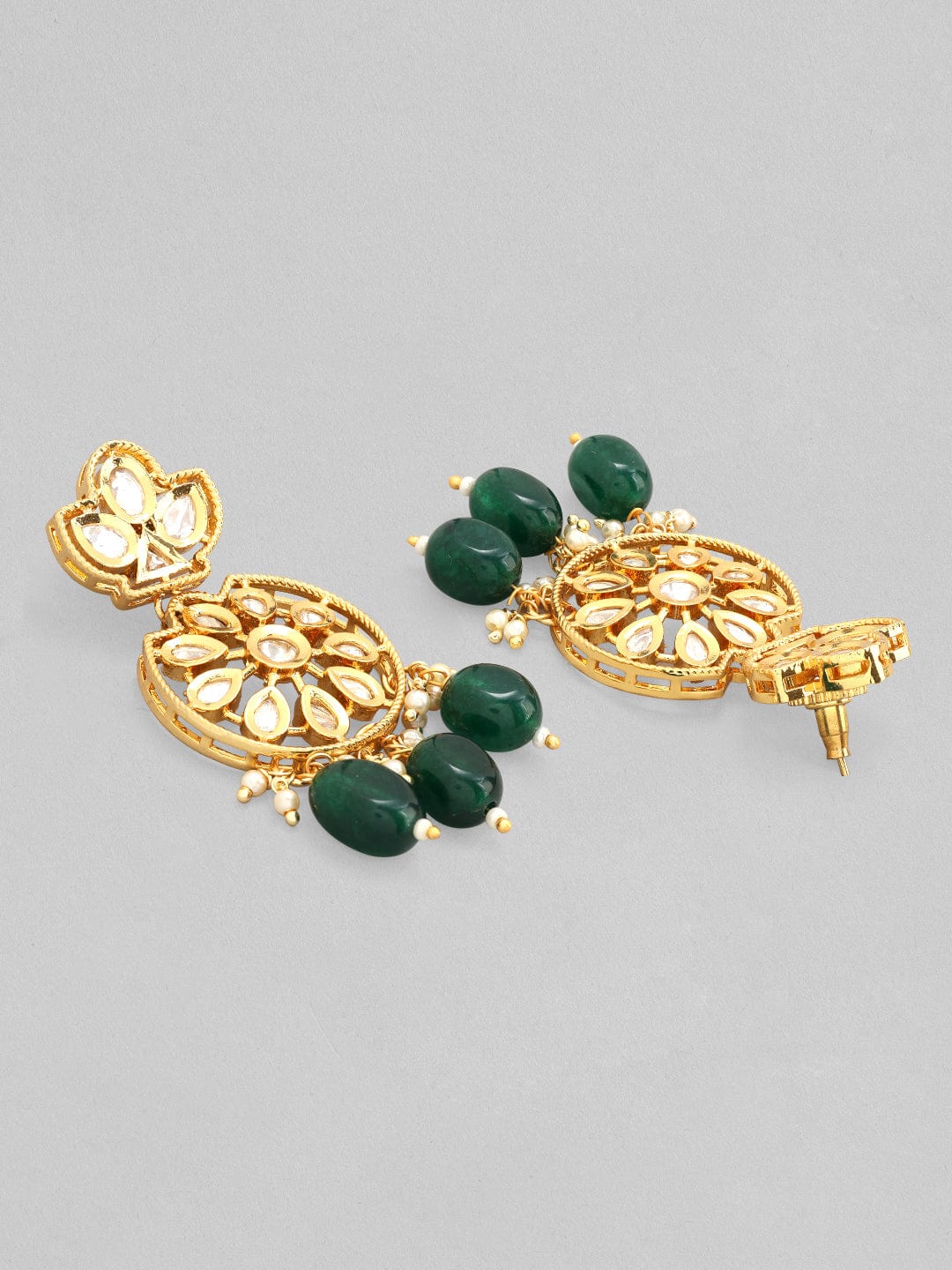 Rubans 22K Gold Plated Kundan Choker Set With Green And White Beads Necklace Set
