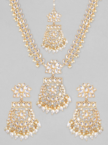 Rubans 22K Gold Plated Kundan Necklace Set With Kundan Studded And Hanging Pearls. Necklace Set