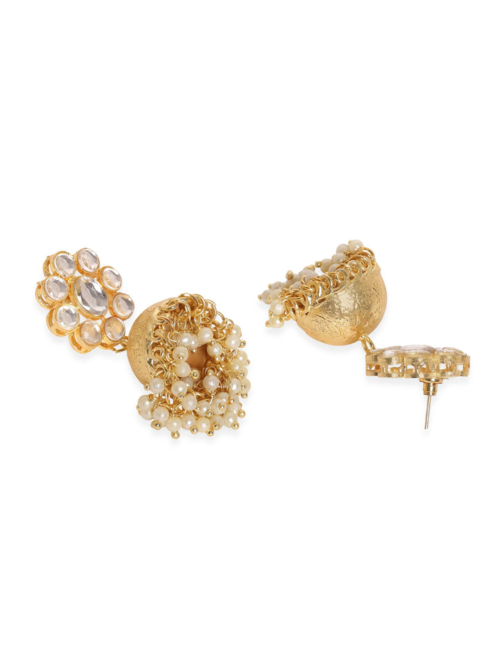 Rubans 22K Gold Plated Kundan Studded Handcrafted Jhumka earrings Earrings