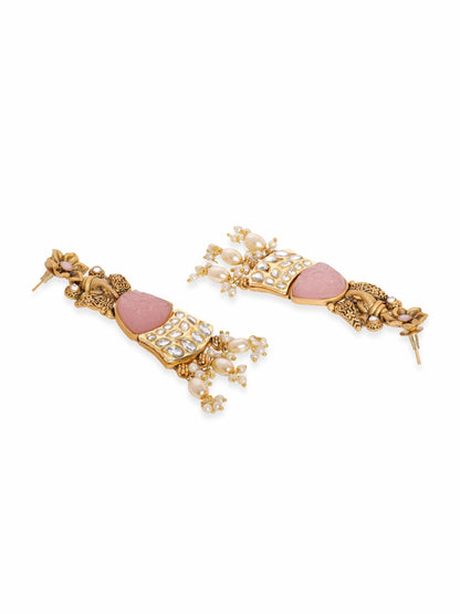 Rubans 22K Gold plated Kundan studded Pearl beaded dangle Earring Earrings