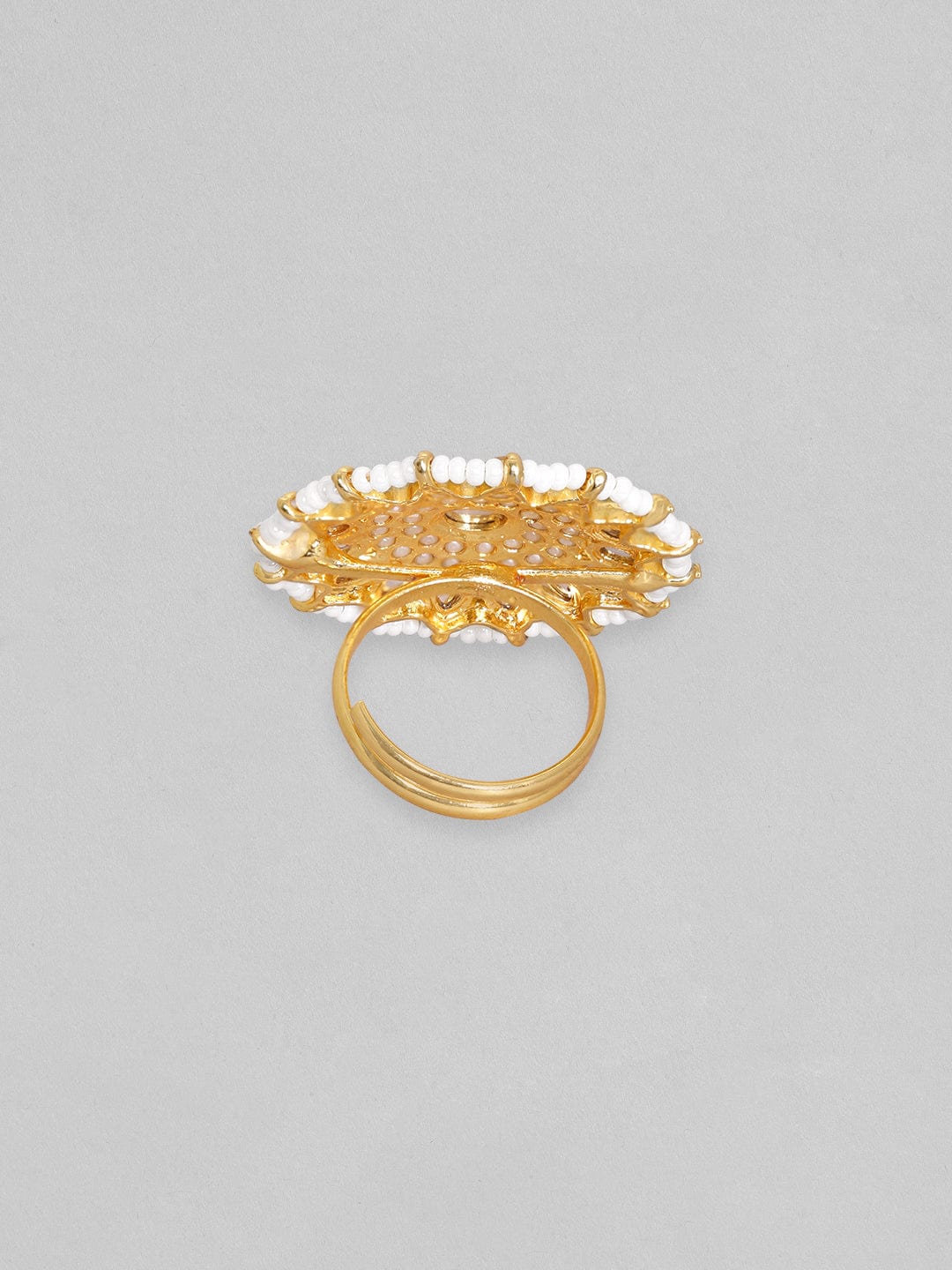 Rubans 22K Gold-Plated Kundan Studded Pearl Beaded Finger Ring Rings