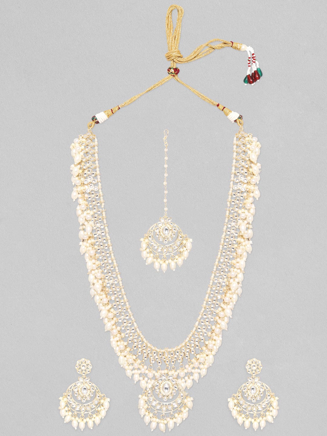 Rubans 22K Gold Plated Kundan Studded Pearl Necklace &amp; Earring Jewellery Set. Necklace Set