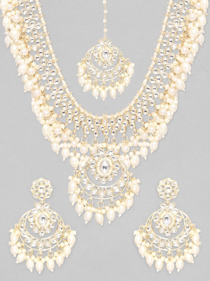 Rubans 22K Gold Plated Kundan Studded Pearl Necklace &amp; Earring Jewellery Set. Necklace Set
