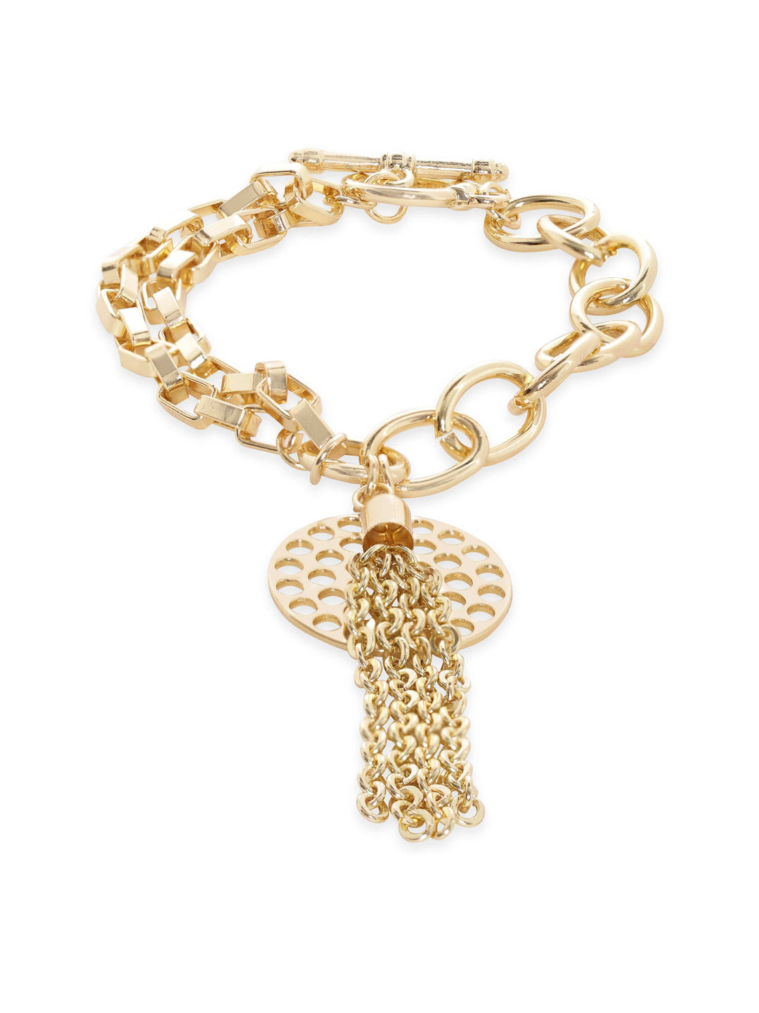 Rubans 22K Gold Plated Link Chain Charm Dangle Layered Copper Bracelet Bangles & Bracelets