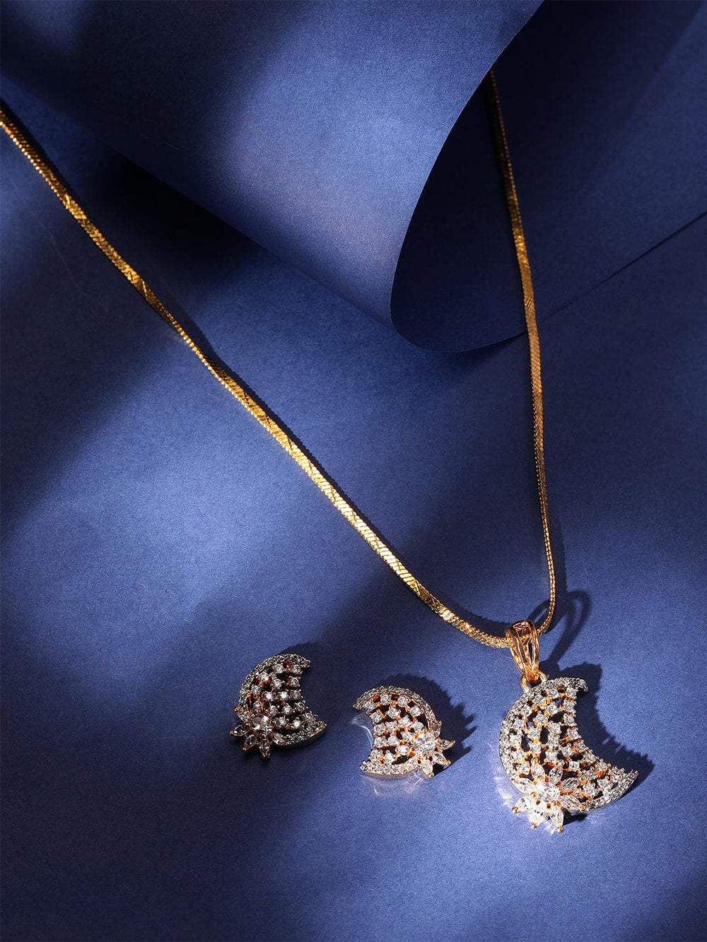 Rubans 22K Gold Plated Pave Zirconia Studded Sleek Pendant Set Jewellery Sets