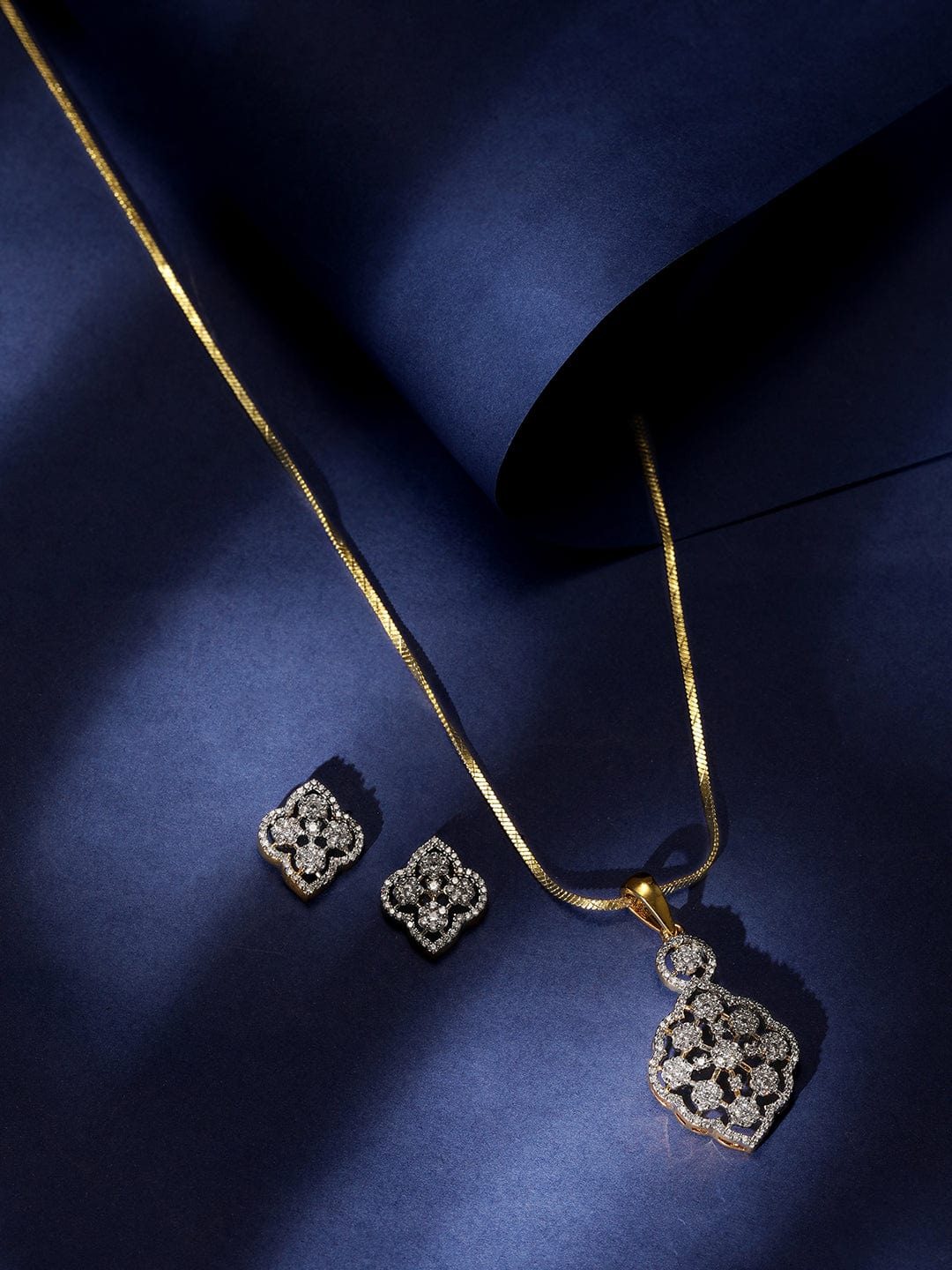 Rubans 22K Gold plated Pave Zirconia studded striking Pendant Set Jewellery Sets