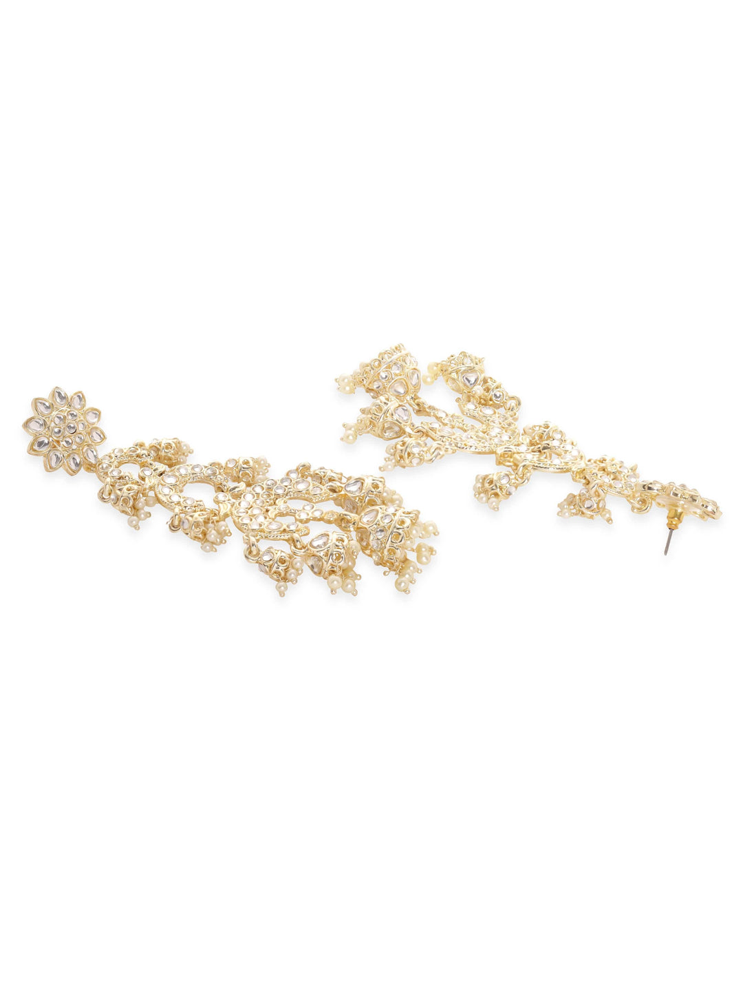 Rubans 22K Gold plated Pearl beaded Kundan Long Dangling Earrings Earrings