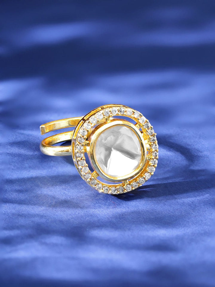 Rubans 22K Gold-Plated Polki  CZ Studded Minimal Finger Ring Rings