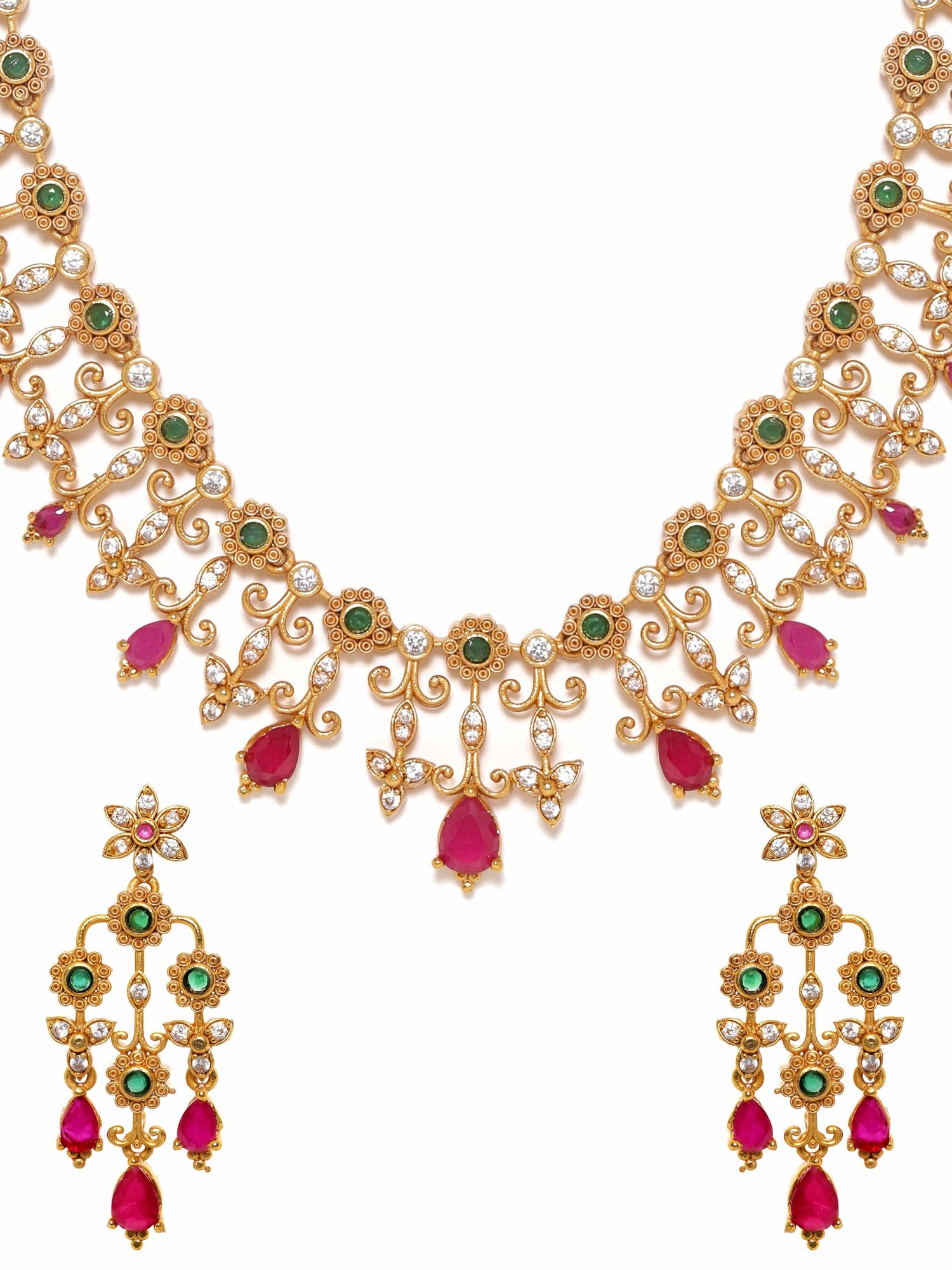 Rubans 22K Gold plated Ruby Zirconia Handcrafted Luxury Necklace Set Jewellery Sets