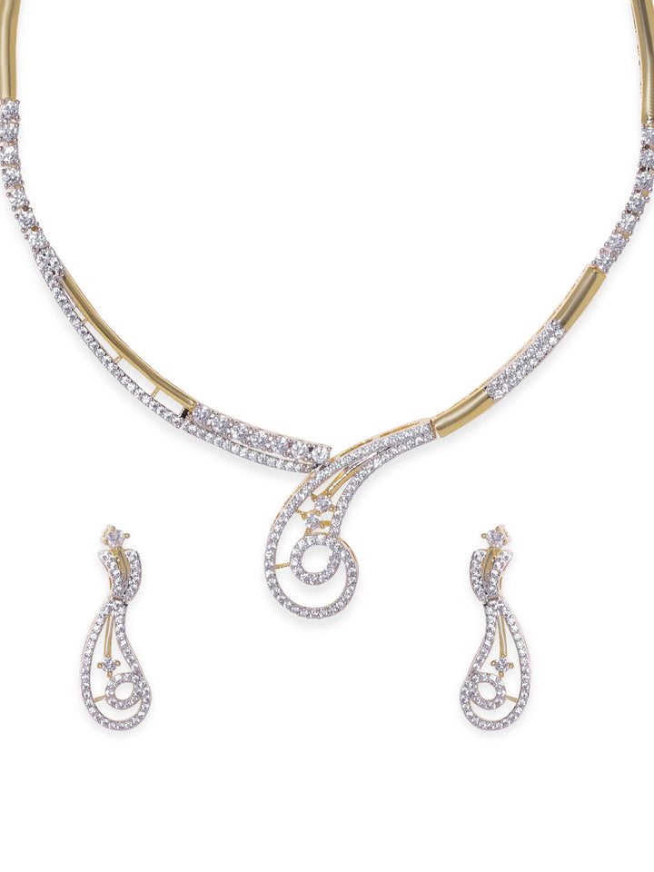 Rubans 22K Gold Plated Zirconia crystals studded Contemporary Dainty Handcrafted Necklace Set Jewellery Sets