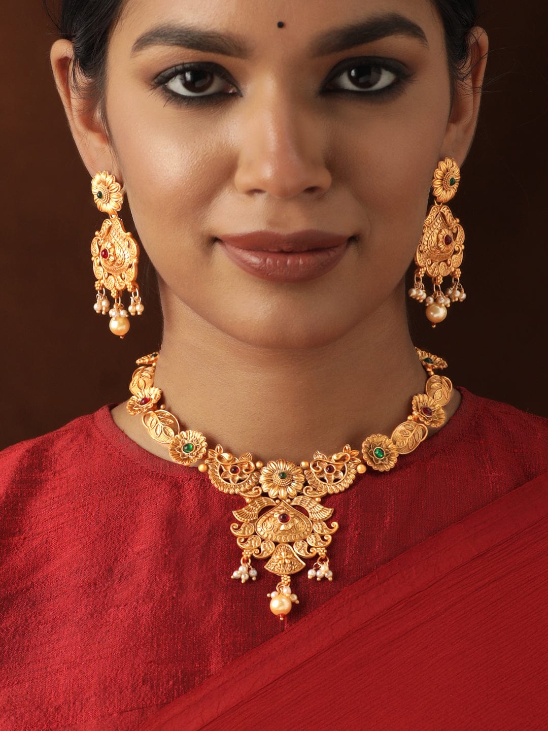 Rubans 22K Gold toned floral motif Necklace set Jewellery Sets
