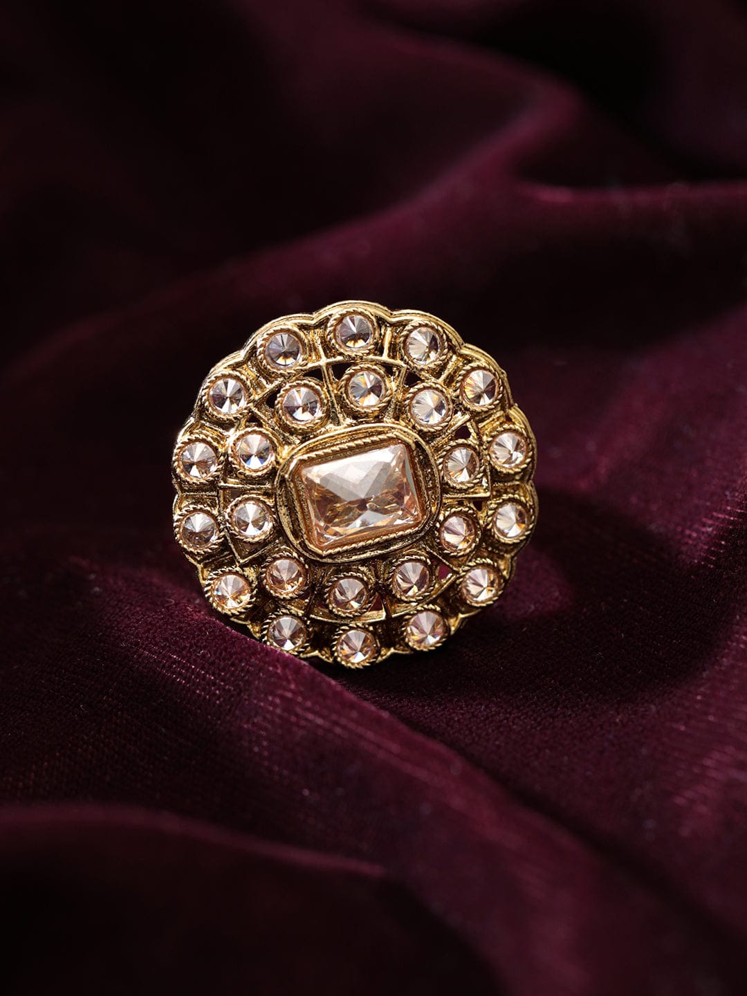 Rubans 22KT Gold-Plated Studded Finger Ring Rings