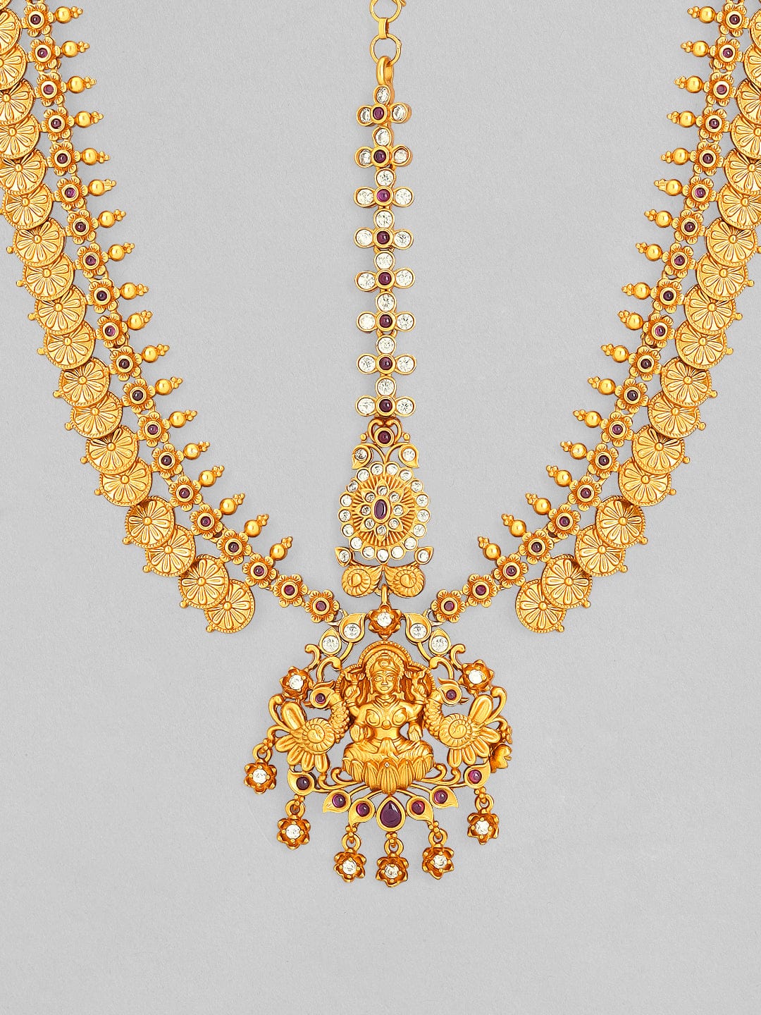 Rubans 24k Gold-Plated AD Studded Temple Maangtikka Damini Head Jewellery