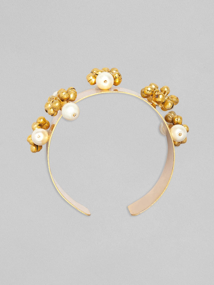 Rubans 24K Gold Plated Handcrafted Bracelet With Pearls And Golden Beads Bangles & Bracelets