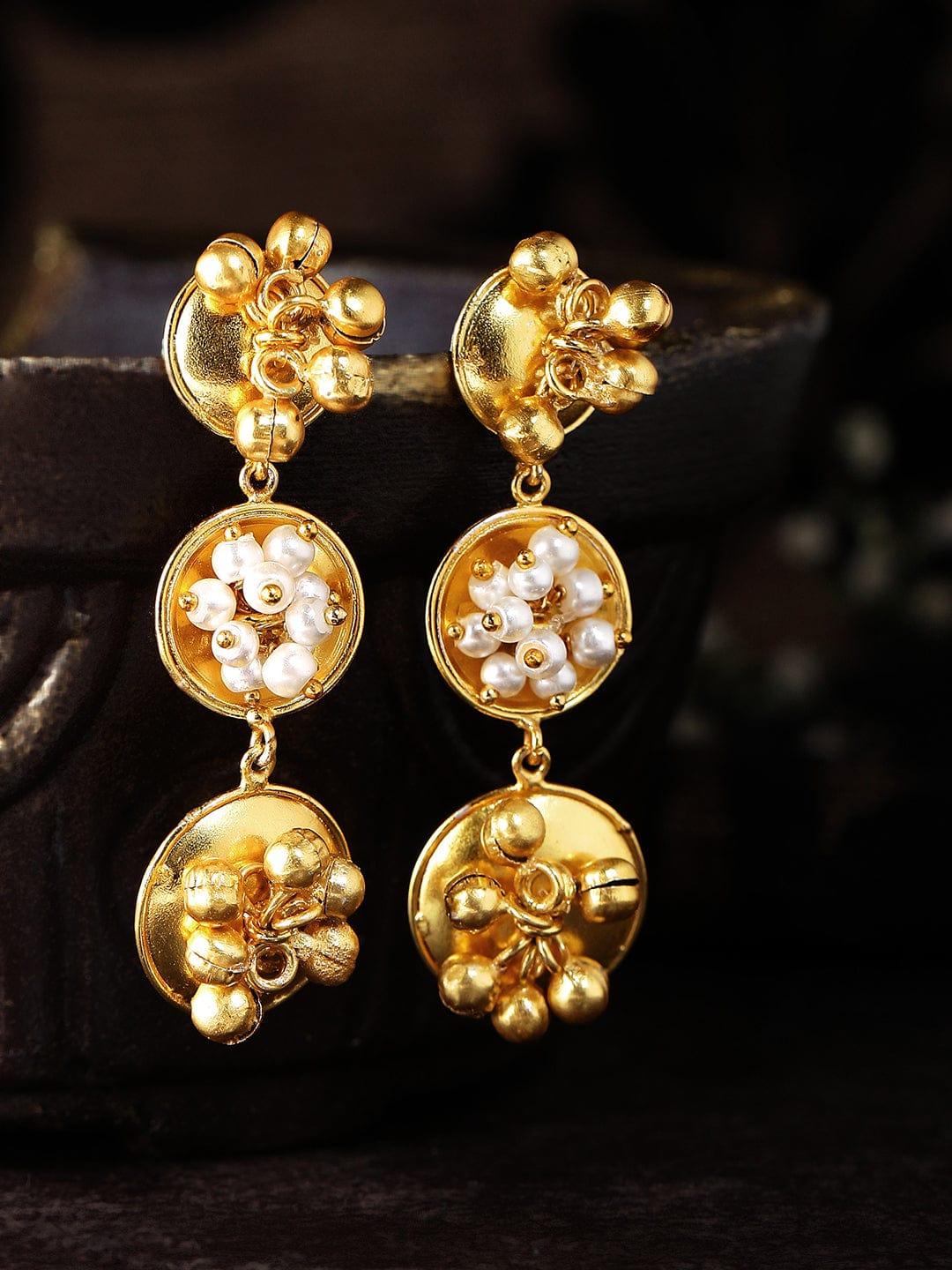 Shop Rubans 24K Gold Plated Handcrafted Stud Earrings With Square Design  Pearls And Beads Online at Rubans