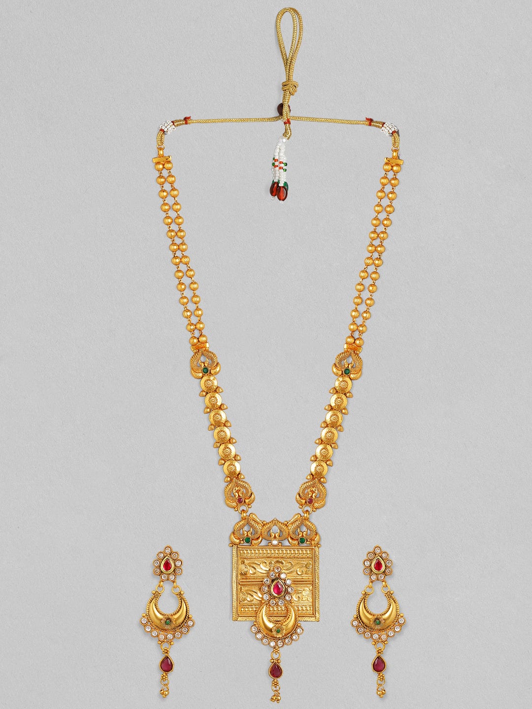 Rubans 24K Gold Plated Handcrafted Filigree Ruby Studded Necklace Set Necklace Set