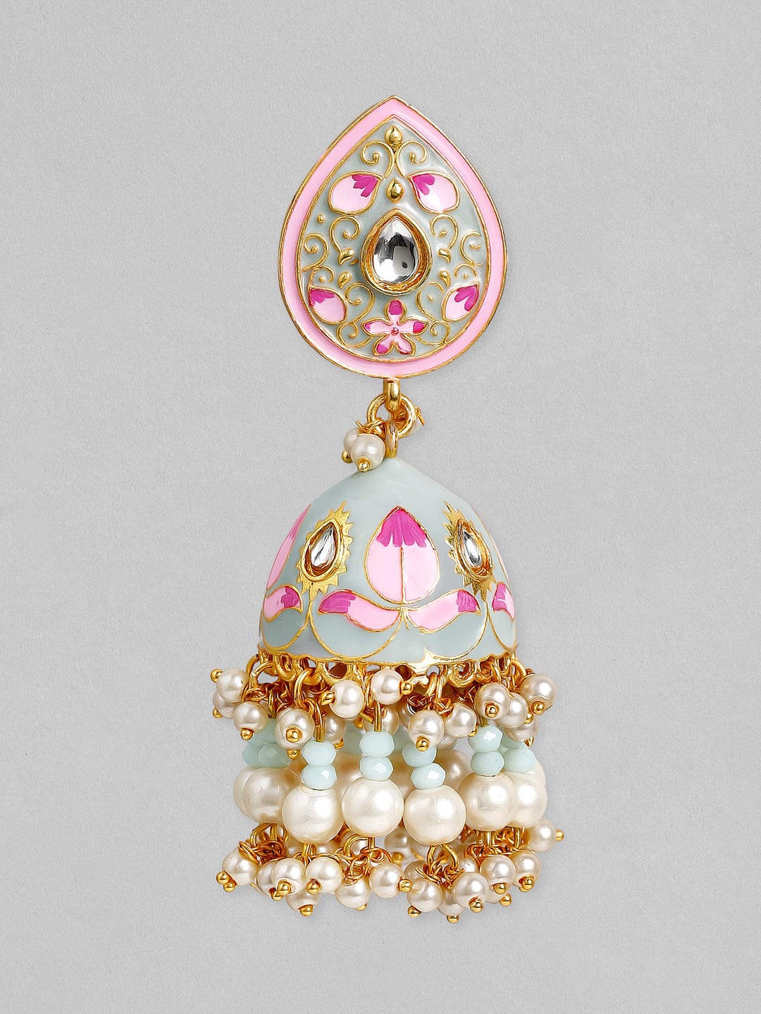 Rubans 24K Gold Plated Handcrafted Kundan &amp; Enamel with  Pearls Jhumka Earrings Earrings