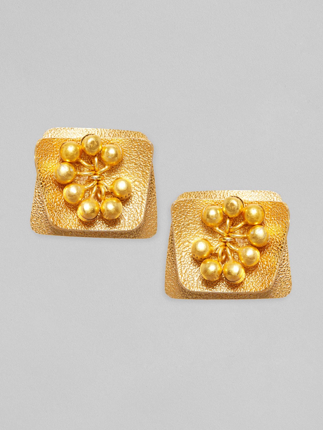 Rubans 24K Gold Plated Handcrafted Stud Earrings With Square Design, Pearls And Beads Earrings