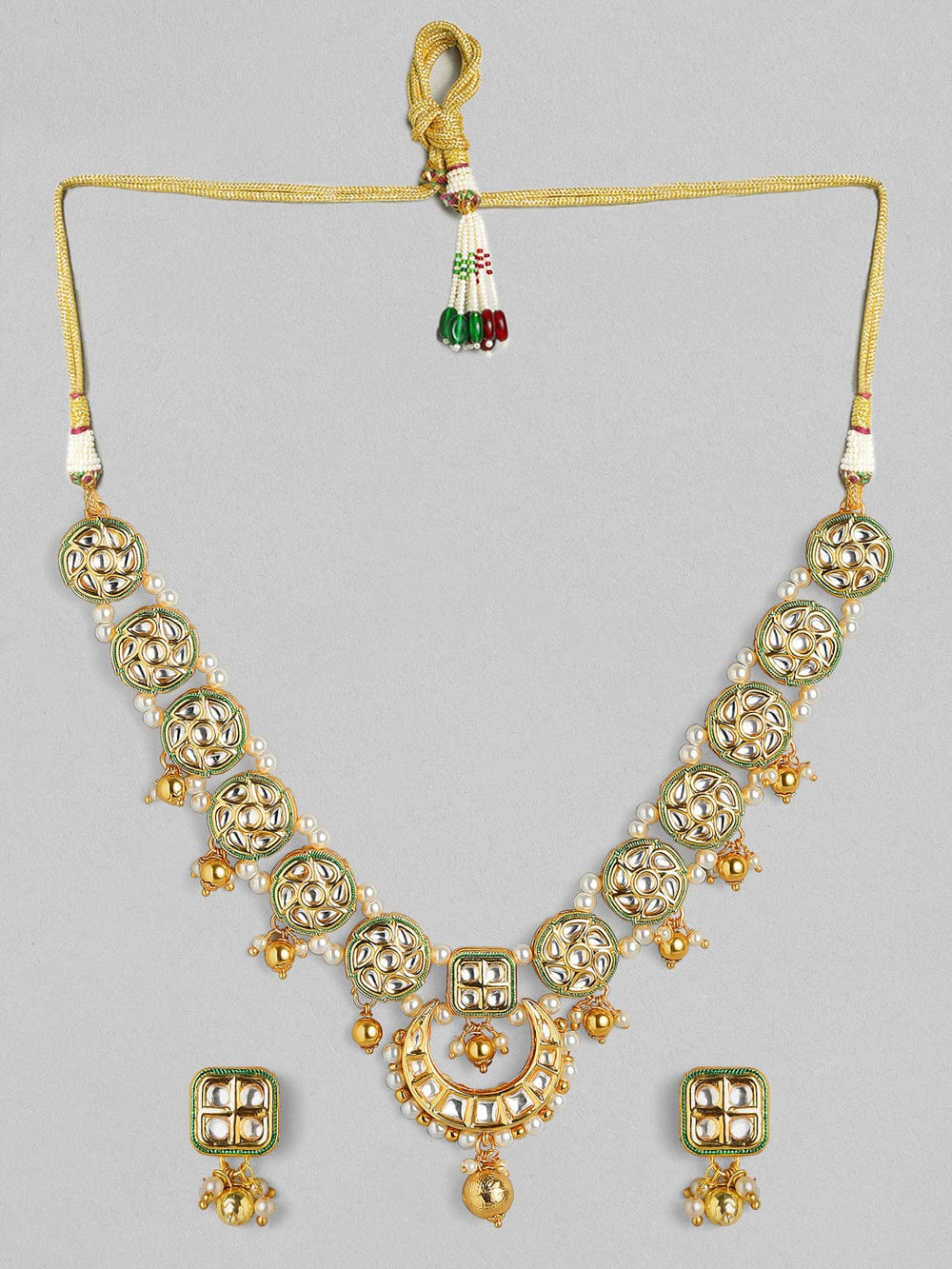Rubans 24K Gold Plated Kundan Handcrafted Necklace Set Necklace Set