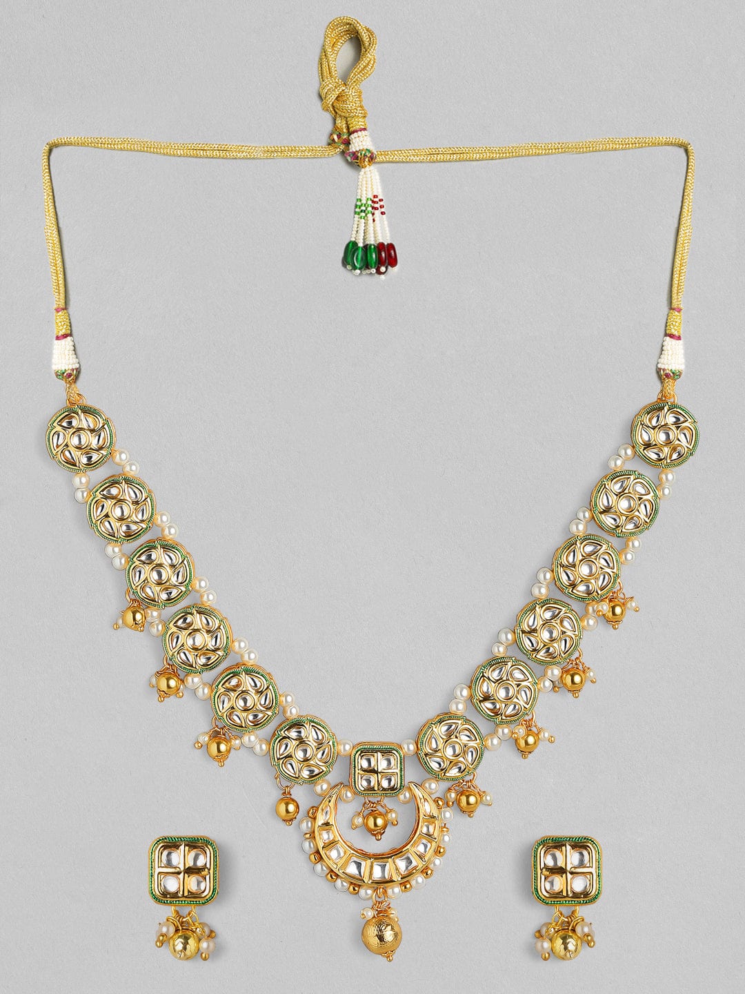 Rubans 24K Gold Plated Kundan Handcrafted Necklace Set Necklace Set