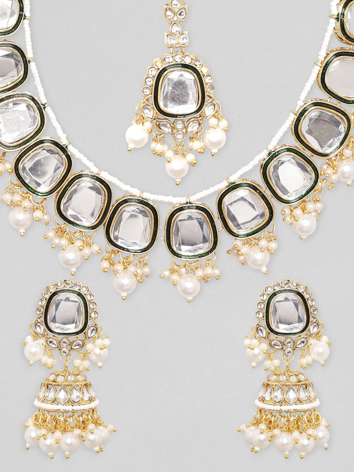 Rubans 24K Gold Plated Kundan Studded &amp; Enemal Jewellery Set Necklace Set