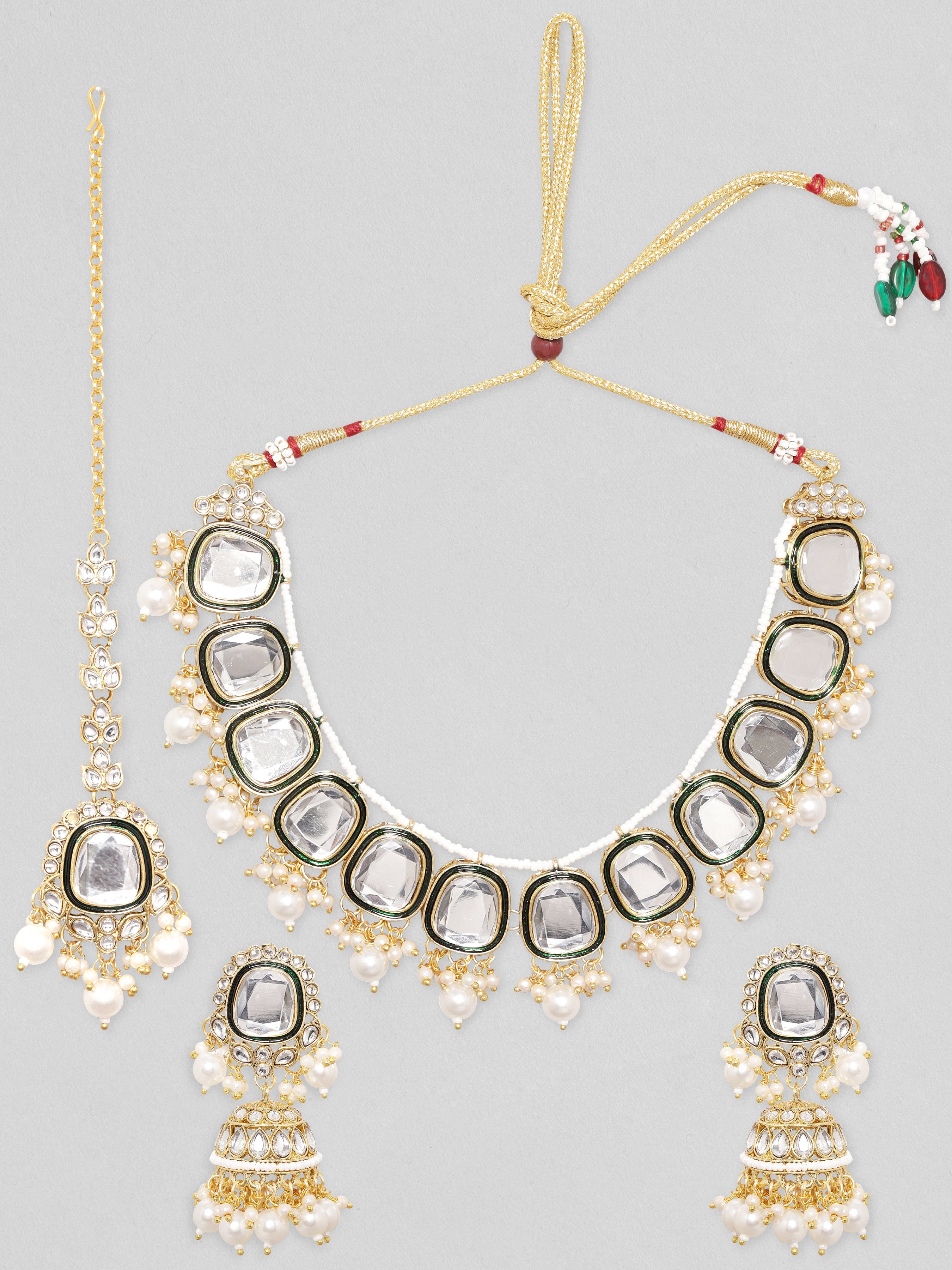 Rubans 24K Gold Plated Kundan Studded &amp; Enemal Jewellery Set Necklace Set
