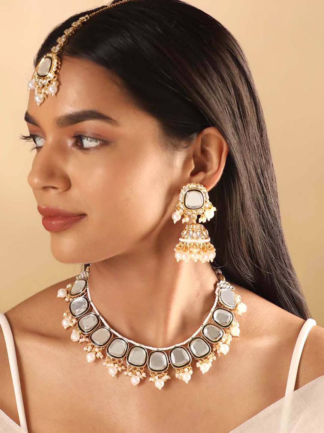Rubans 24K Gold Plated Kundan Studded &amp; Enemal Jewellery Set Necklaces, Necklace Sets, Chains &amp; Mangalsutra