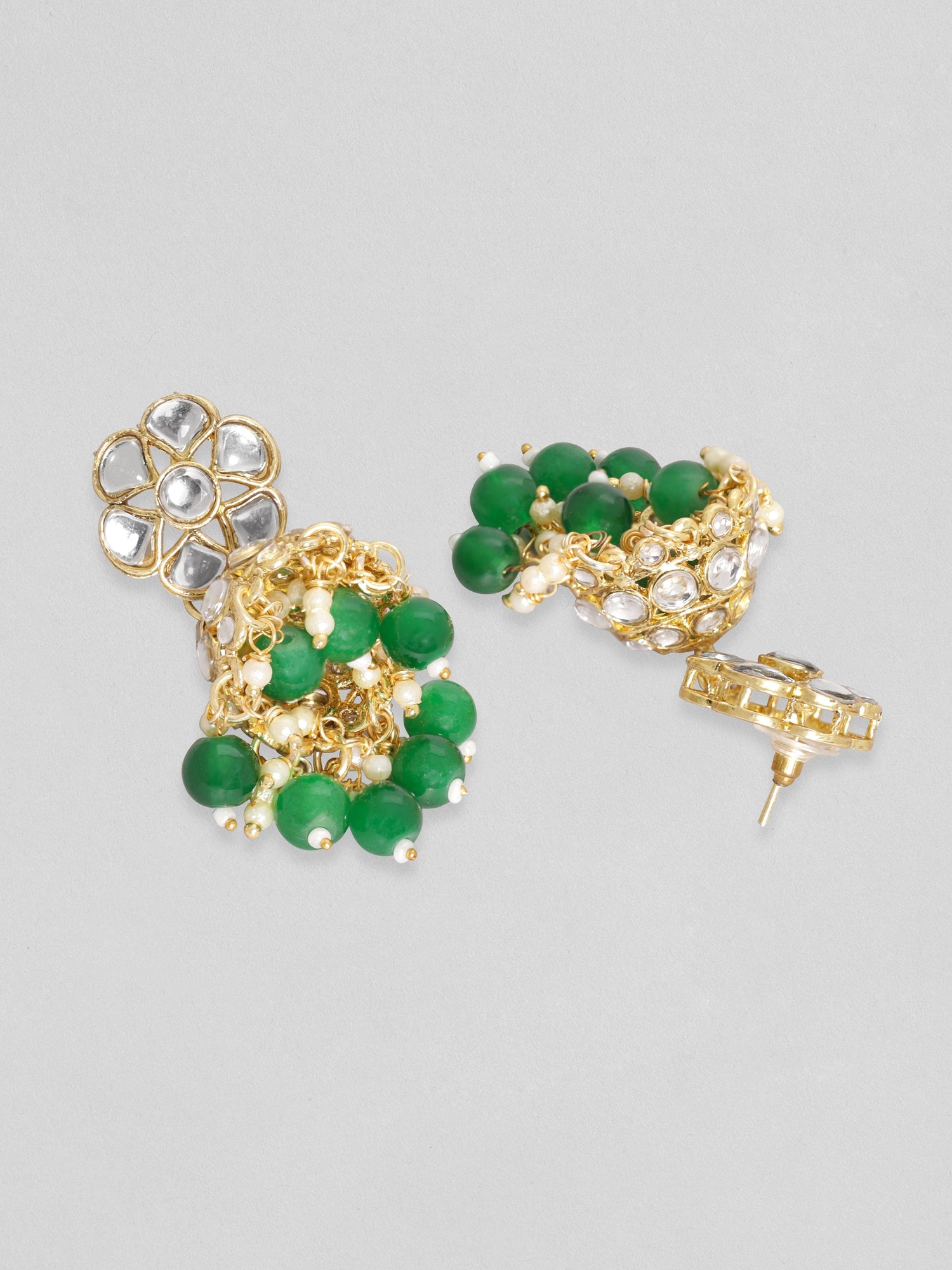 Rubans 24K Gold Plated Kundan Studded Green Beaded Jewellery Set Necklace Set