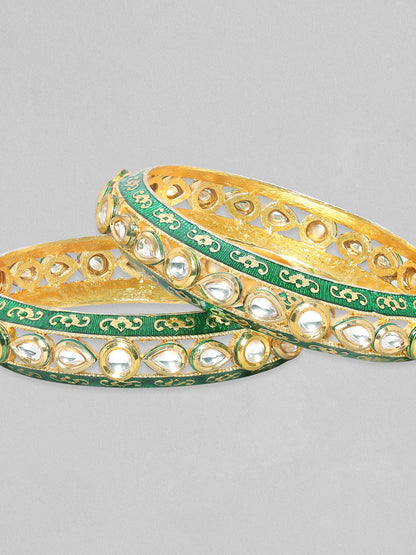 Rubans 24K Gold Plated Kundan Studded Green Enamel Bangles Bangles &amp; Bracelets