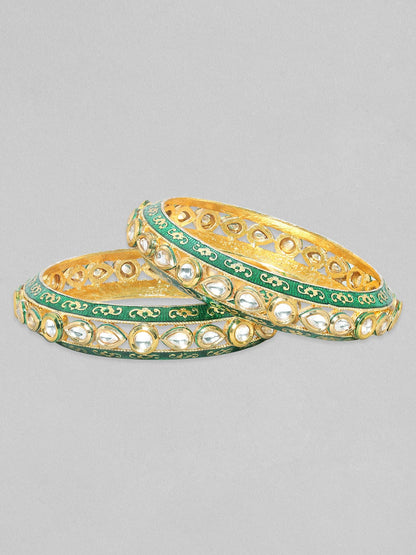 Rubans 24K Gold Plated Kundan Studded Green Enamel Bangles Bangles &amp; Bracelets