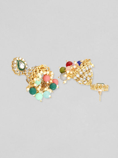 Rubans 24K Gold Plated Kundan Studded Multicolour Beaded Jewellery Set Necklace Set