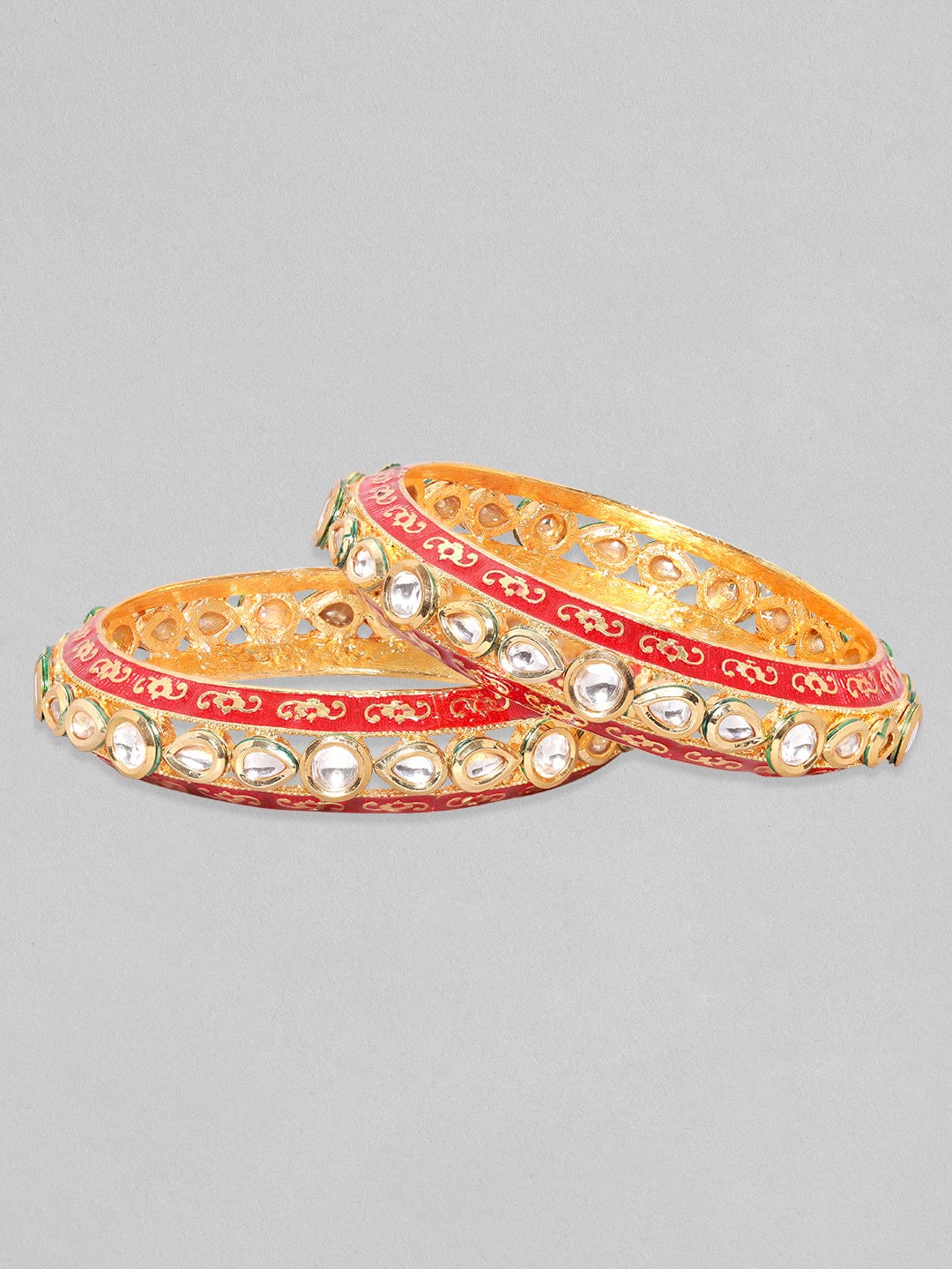 Rubans 24K Gold Plated Kundan Studded Red Enamel Bangles Bangles &amp; Bracelets