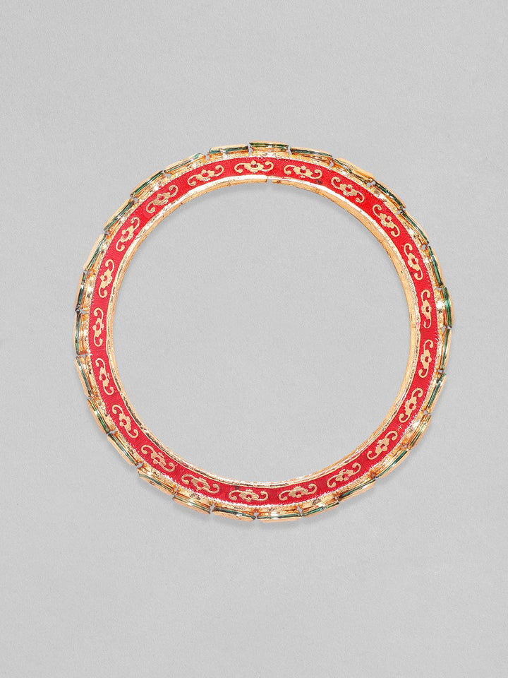 Rubans 24K Gold Plated Kundan Studded Red Enamel Bangles Bangles & Bracelets