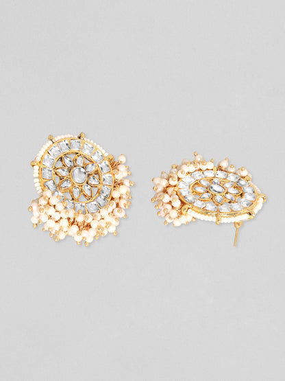 Rubans 24K Gold Plated Kundan Studded White Pearl Beaded Necklace Set Necklace Set
