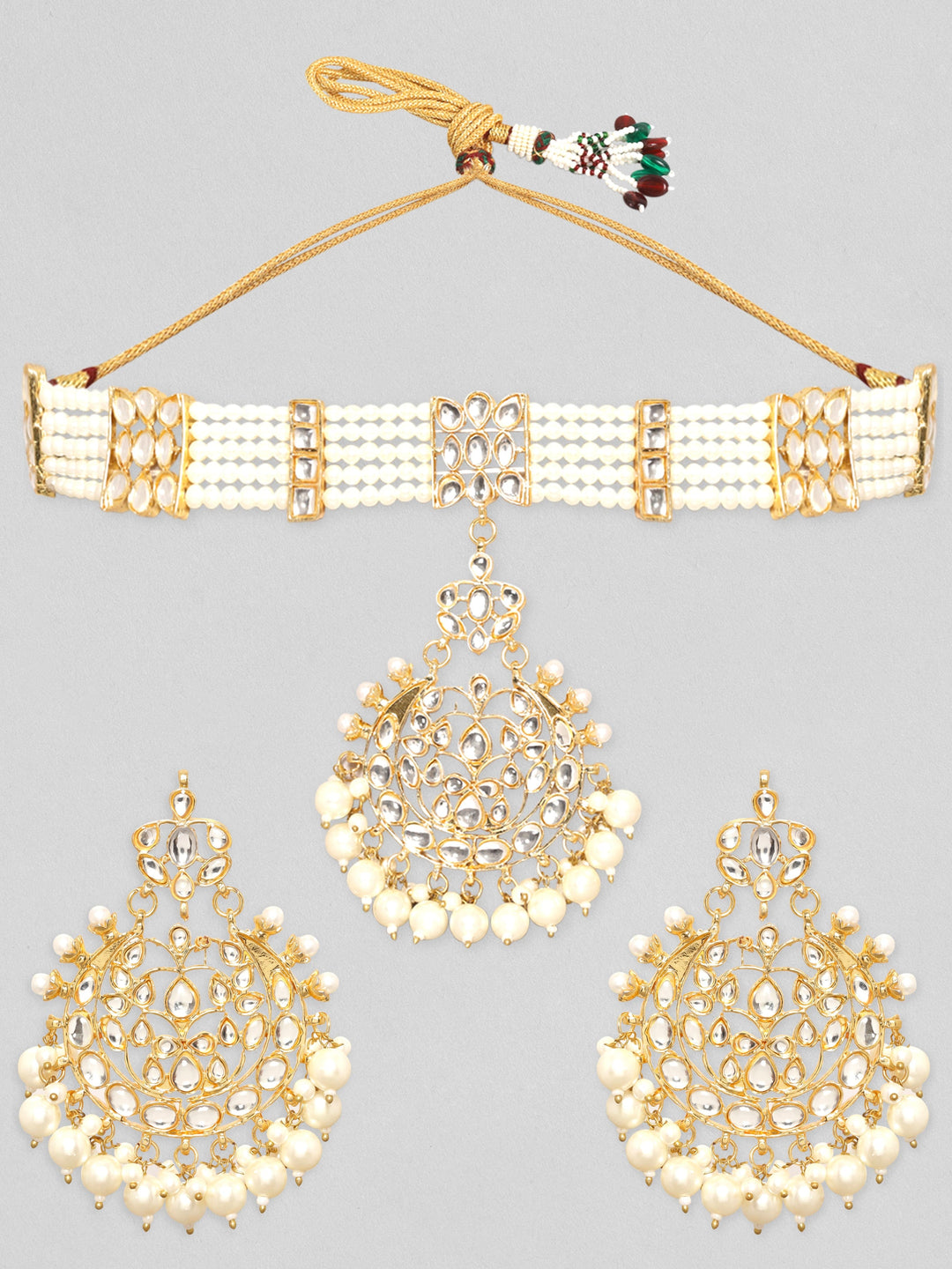 Rubans 24K Gold Plated Polki studded white pearls beaded jewellery set Jewellery Sets