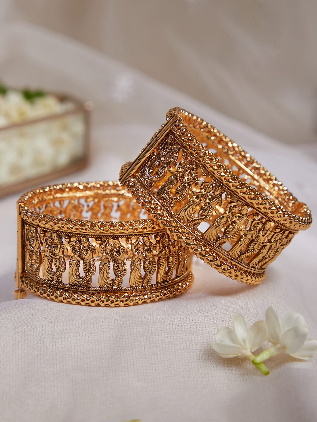 Rubans 24k Gold Plated Set Of 2 Broad Bangles With God and Goddess Design Bangles &amp; Bracelets