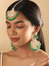 Rubans 24K Gold Toned Green Beaded Polki Studded Mangtika & Chandbali Earring Set Earrings & mangtika Combo
